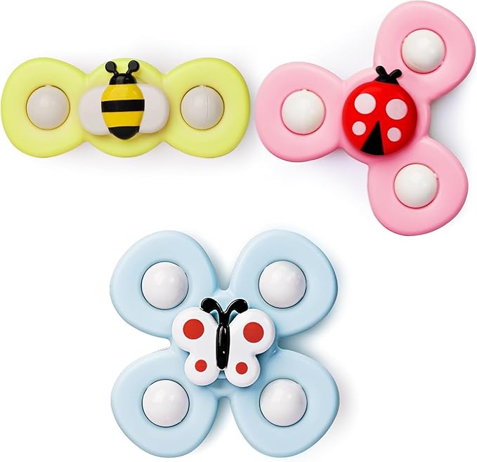 LiKee Strong Suction Cup Fidget Rotating Sensory Bath Toys for Baby Christmas Stocking Stuffers, Airplane Car Travel Table & Window Toys for Toddler Boys and Girls, 10+ Months