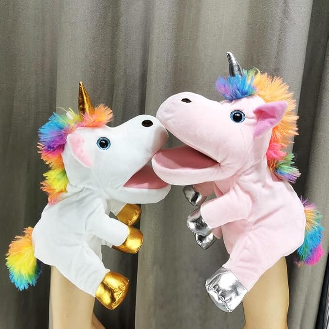 Hopearl Plush Unicorn Hand Puppet with Open Movable Mouth for Imaginative Play, Role Play, Interactive Toy for Storytelling Teaching Puppet Theater, Birthday Gift for Kids Girls, Pink, 12''