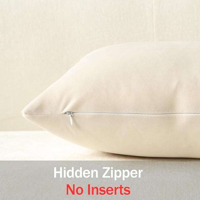 Throw Pillow Covers 22x22 Cream: Pack of 2 Cozy Soft Velvet Square Modern Luxury Decorative Throw Pillow Cases for Sofa Couch Living Room Bed Home Decor