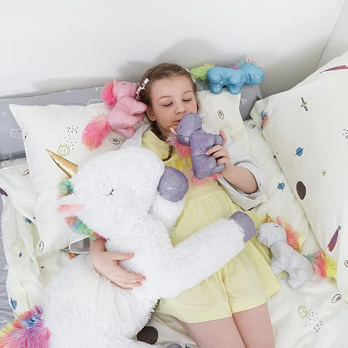 Tezituor 24 Inches Unicorn Plush Toy Set for Girls,4 Colorful Unicorns in Mommy Unicorn’s Belly,Unique Stuffed Unicorns Gifts for Children.