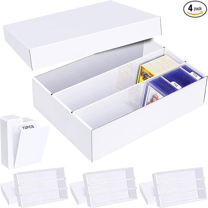 Trading Card Storage Box 4 Pack–2400 Count Cardboard Organizer with Dividers for MTG, TCG, Sports, Toploader, Commander