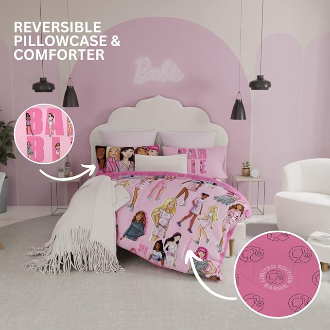Franco Barbie Barbicore Bedding Super Soft Comforter and Sheet Set with Sham, 7 Piece Queen Size, (Official Licensed Product)