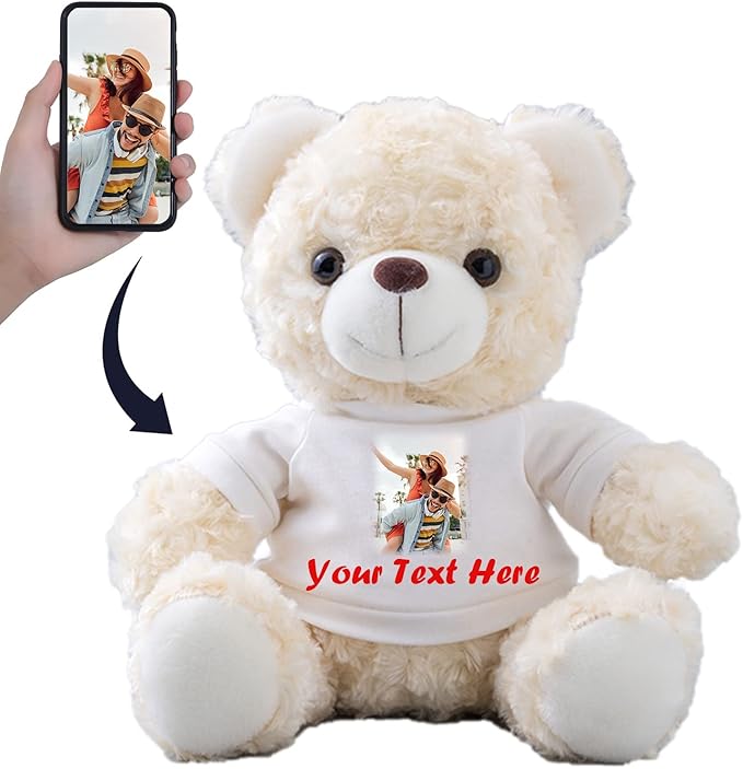 Teddy Bear Customized Gifts for Women/Men with Custom Text, Personalized Teddy Bear Stuffed with T-Shirt as Personalized Gifts for Christmas Valentines Day Birthday (10 inch-Text+Photo)