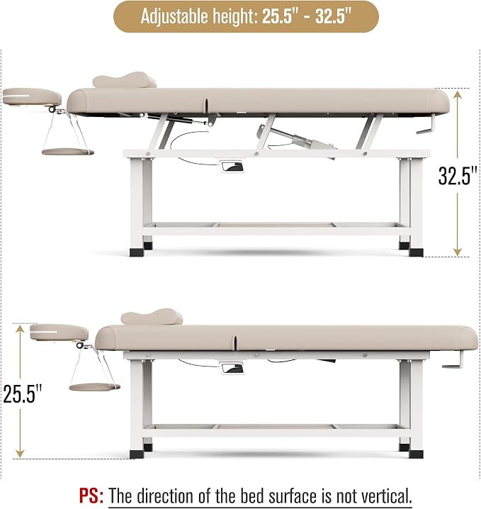 pouseayar Heavy Duty Electric Stationary Massage Table with Backrest Adjustable and Storage Space for Treatment/Medical Spa/Facial/Beauty/Massage Bed and More - 30 x 75 - Beige Gray