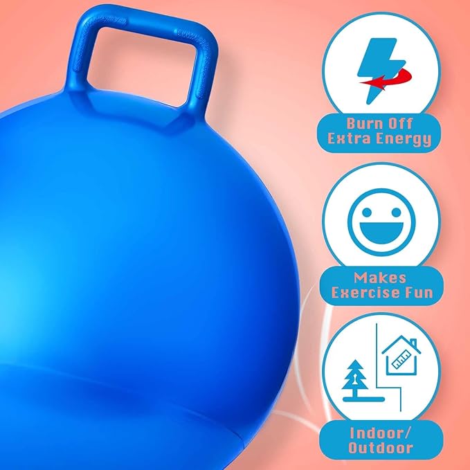 Lewtemi 3 Pcs 31 Inch Bouncing Ball with Handle, Outdoors Hopper Jumping Hopping Ball and Air Pump for Sports Exercise (Red, Blue, Green)