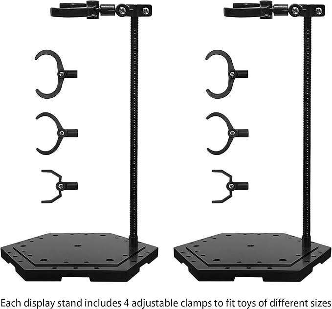 Action Figure Stand with Flexible Metal Arm,Action Figure Pose Display Holder Base,Flight Stands for Action Figures Compatible with HG RG SD SHF Gundam 1/144 Toy with Screwdriver (2Pcs Black)