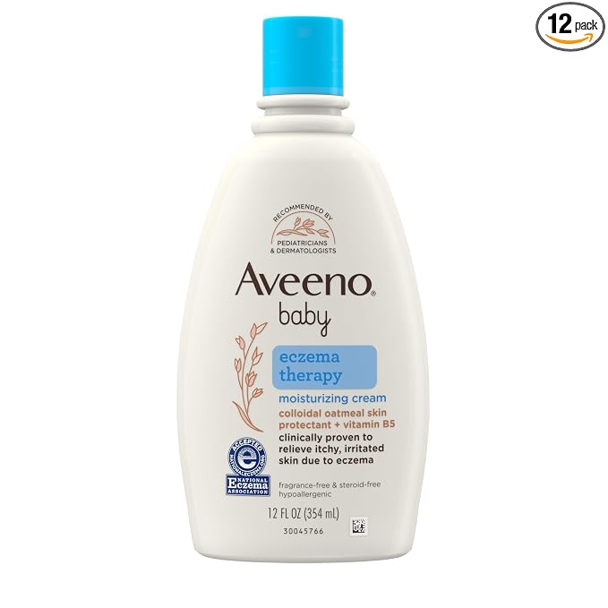 Aveeno Baby Eczema Therapy Moisturizing Cream, Natural Colloidal Oatmeal & Vitamin B5, Baby Cream for Dry, Itchy, Irritated Skin Due to Eczema, Paraben- & Steroid-Free, 12 fl. oz (Pack of 12)