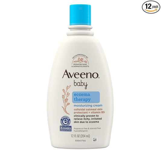 Aveeno Baby Eczema Therapy Moisturizing Cream, Natural Colloidal Oatmeal & Vitamin B5, Baby Cream for Dry, Itchy, Irritated Skin Due to Eczema, Paraben- & Steroid-Free, 12 fl. oz (Pack of 12)