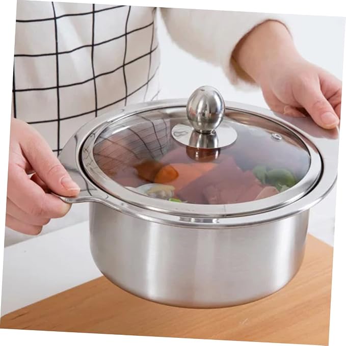 1pc Stainless Steel Hot Pot for Induction Cookers with Lid Food-grade Design for for Single Serving Silver
