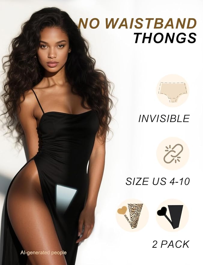 Adhesive C-String Thongs 2-Pack Invisible Underwear for Women with VPL-Free Design Reusable No Belt Thong
