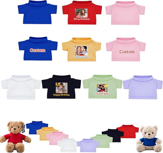 10 Pcs Custom Teddy Bear Clothes with Photo Text, Personalized Stuffed Animal Clothing Fit 8-16inch Stuffed Bear Clothing, Personalized Doll Clothes Make Your Own Plush Doll Shirt