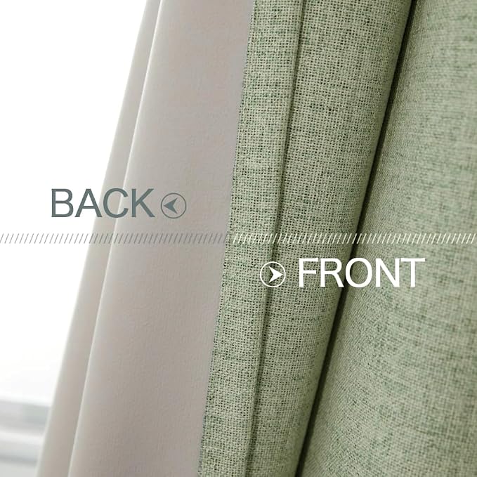 MIULEE Linen Blackout Curtains and Drapes 100% Room Darken Thermal Insulated Grommet Window Panels with Coating 2 PCs W 42 x L 63 inches Sage Green