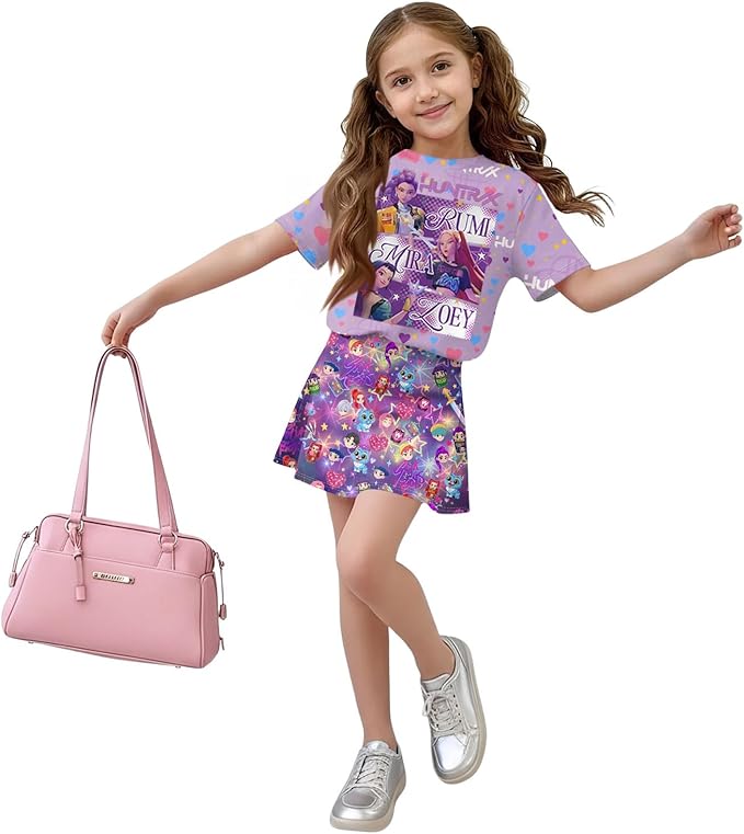 HTHLVMD K Pop Short Sleeve T-Shirt and Skirts Outfits Set for Girls Hunters Rumi Mira Zoey Graphic Tees De-Mon Costume