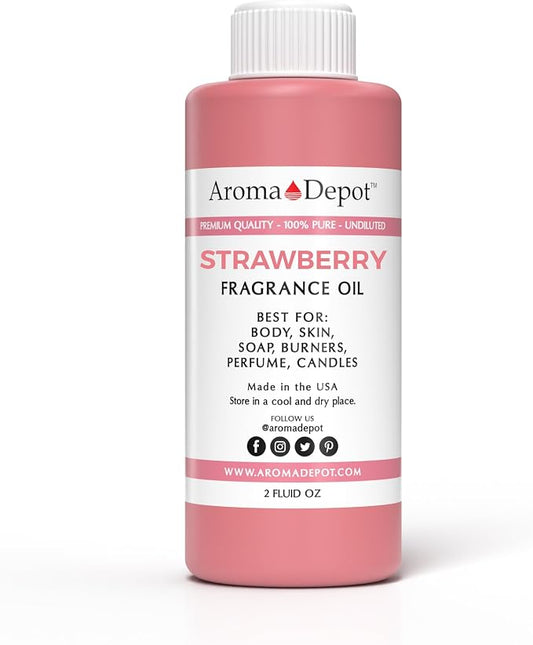 Aroma Depot 2 oz. Strawberry Fragrance Oil I Perfume I Skin Oil I Scented Oil. DIY Projects Such as Candles, Bath Bombs, Body Butters, Creams & Lotions. for Diffuser, Burners, or Warmers.