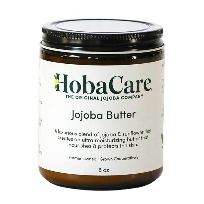 HobaCare Jojoba Butter, Scent-Free Body Butter Base with Natural First-Press Pure Jojoba Oil - Softening, Moisturizing, Vegan, Cruelty-Free Cream for Skin & Hair (8 oz)