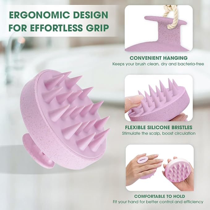 Scalp Massager Brush for Hair Growth – Silicone Scalp Scrubber & Scalp Exfoliator – Manual Scalp Massager Brush for Wet or Dry Use – Hair Massager Scalp Shampoo Brush Tool (Pink)
