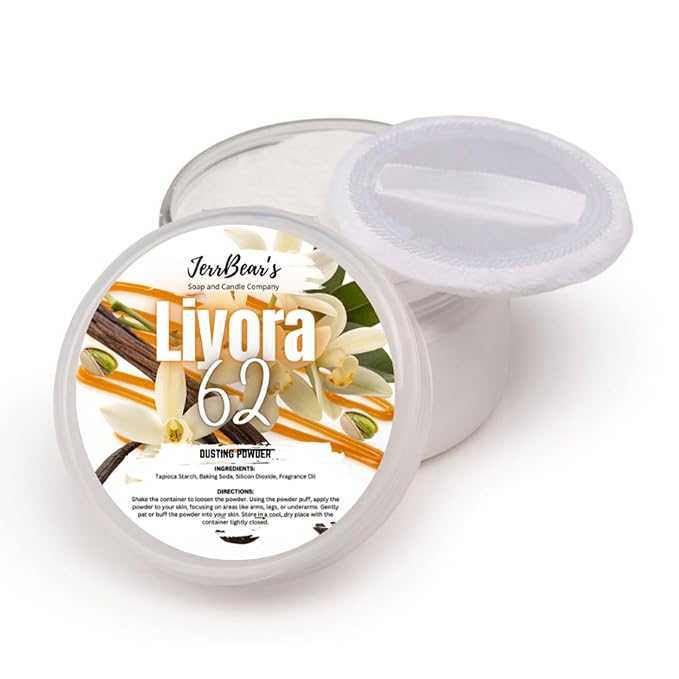 Liyora 62 Dusting Powder for Women, 4oz Jar | Talc Free Body Formula, Soft Scented Skin Care, Gentle Powder for Daily Freshness, Includes Puff Application