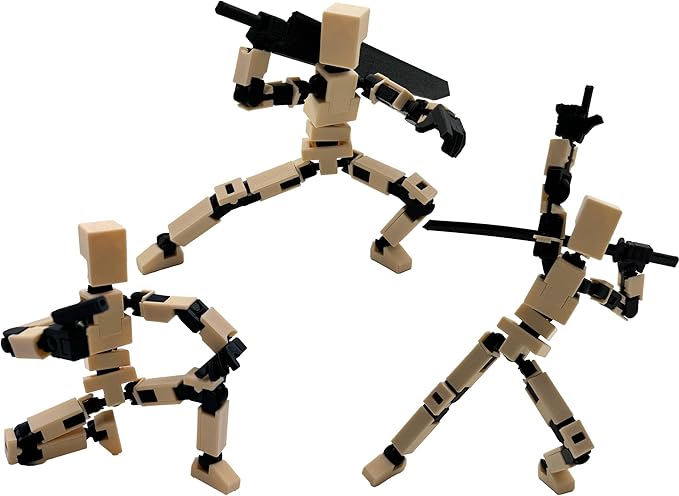 (Assembly Completed) 3D Printed Enlarge Body Size 8.13-inch Action Figure Lucky20, Full Body Mechanical Movable Toy, Multiple Accessories, Desk Decoration (Apricot)