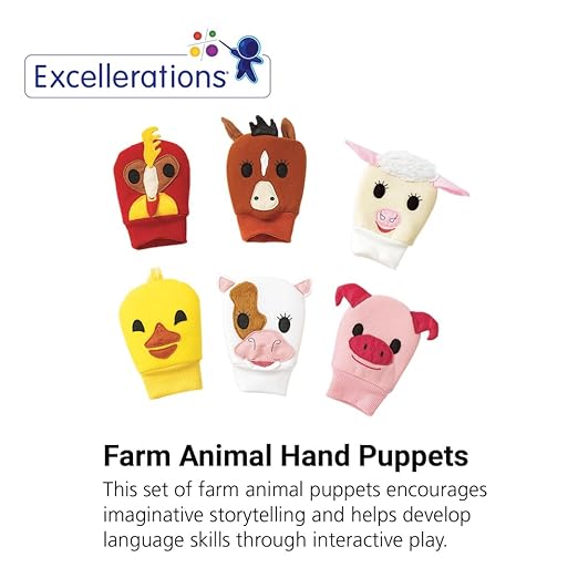 Excellerations My First Farm Hand Puppets, Ideal for Left of Right Handed Infant, Toddler or Child, Set of 6, Educational Kids Toy
