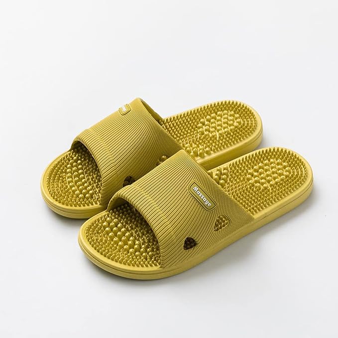 Acupressure Massage Slippers for Plantar Fasciitis for Women Acupuncture Slippers Arthritis Neuropathy Pain Relief Non-Slip Massage Sandals Womens Stress Relief Gifts for Bath (US Women 7.5-8, Yellow)