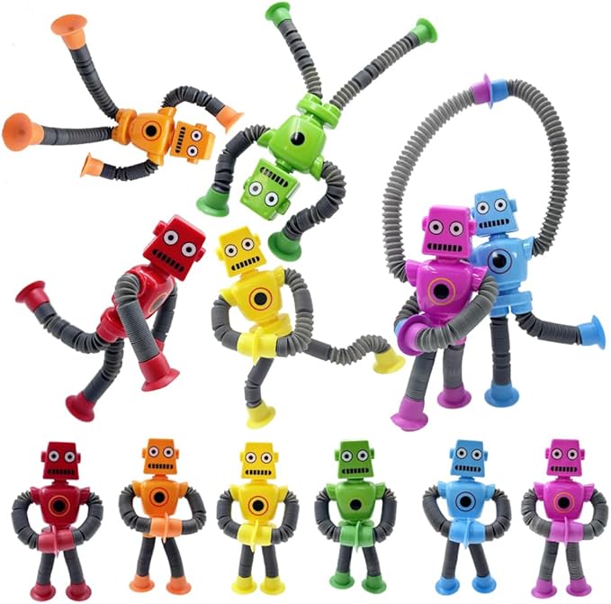 12PCS Suction Cup Robot Toy,Toys for Kids with Autism,Autism Sensory Products,Suction Cup Toy,pop Tubes Robots Stress and Anxiety Relief for Kids 3 4 5 6 7,Christmas Easter Gifts for Girls and Boys