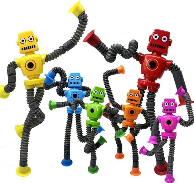 6PCS Suction Cup Robot Toy,Toys for Kids with Autism,Autism Sensory Products,Suction Cup Toy,pop Tubes Robots Stress and Anxiety Relief for Kids 3 4 5 6 7,Christmas Easter Gifts for Girls and Boys