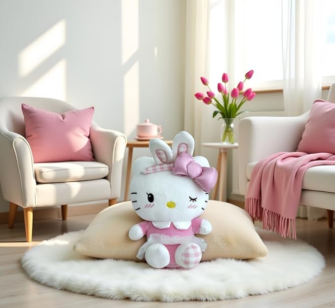 AlphaDesignLuxe Kitty Plush 10” Collectible Kitty Plushie Cute Stuffed Animal Toy Adorable Kawaii Doll (Pink)