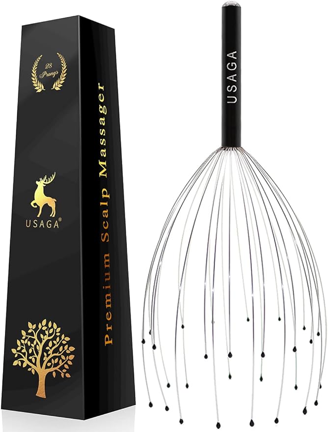 USAGA 28 Fingers Head Scratcher, Head Massager, Scalp Massager for Scalp Body Relaxing (Black)