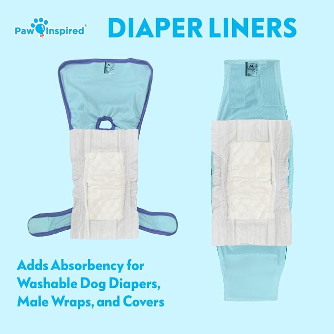 Paw Inspired Disposable Leakproof Dog Diaper Liners, 180 Count | Bulk Size Pack Box, Super Absorbent Inserts for Reusable Washable Male & Female Dog Diapers & Belly Bands, Waterproof Backing