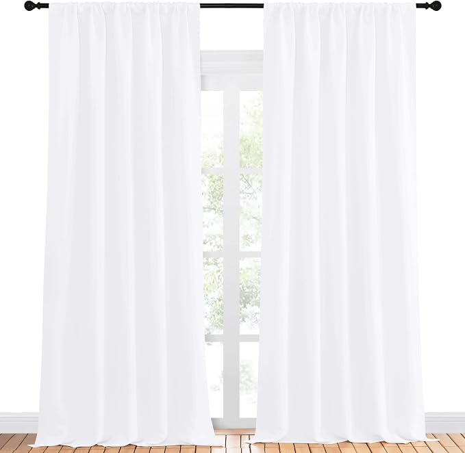 NICETOWN White Bedroom Curtain Panels - Multi-Function Noise Reducing Performance Window Treatment Thermal Insulated Rod Pocket Room Darkening Drapes for Nursery (2 Panels, 52 in x 95 in (W x L))