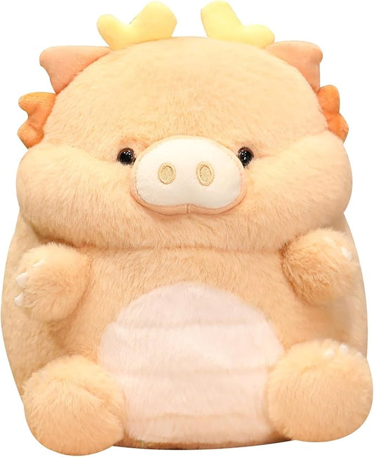 MUPI Cute Dragon Pig Plush Toy Kawaii Stuffed Animals Soft Dinosaur Plush Pillows for Girls Boys Kids Adults, Brown (11 Inch)