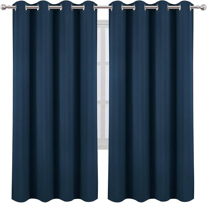 LEMOMO Blackout Curtains 66 x 72 Inch Long Navy Blue Curtains Set of 2 Panels Room Darkening Curtains for Bedroom and Living Room