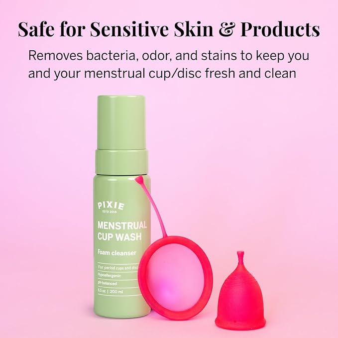 Pixie Menstrual Cup Wash 3-Pack - Foaming Cleaner with Natural Ingredients - More Foam Wash in Bottle Than Any Other Brand - pH Balanced & Plant Based - for Menstrual Cups and Discs, 200mL Each