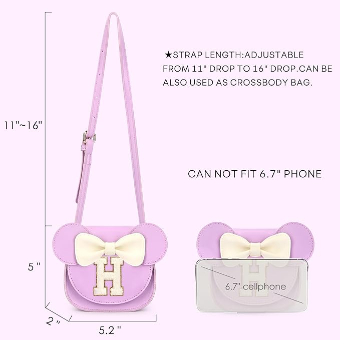 mibasies Toddler Purse Girl Gifts: Girls Birthday Gifts for 3-8 - Toys for Ages 2-4 Girls Mouse Ears Purse, Purple, Letter H