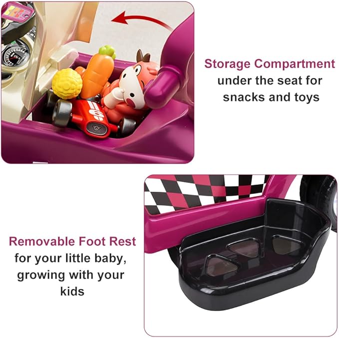ChromeWheels 3 in 1 Ride on Push Car for Toddlers with Removable Handle/Guardrails/Pedal, Horn, Music, Under Seat Storage (Purple)