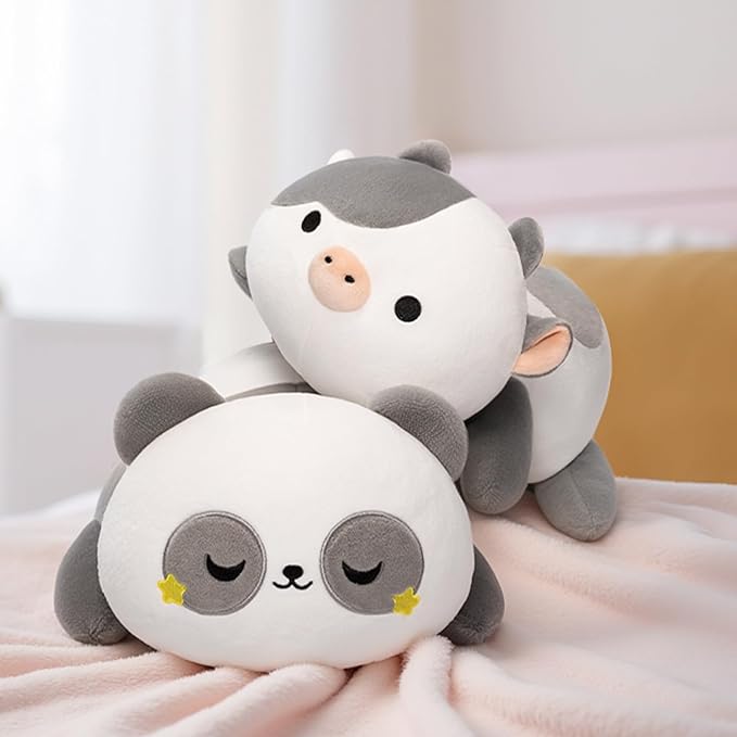 Cute Panda Plush Pillow, Kawaii Plushies Grey Panda Stuffed Animals, Squishy Plushies, Cuddle Plush Pillow for Kids & Girls (13 Inch)