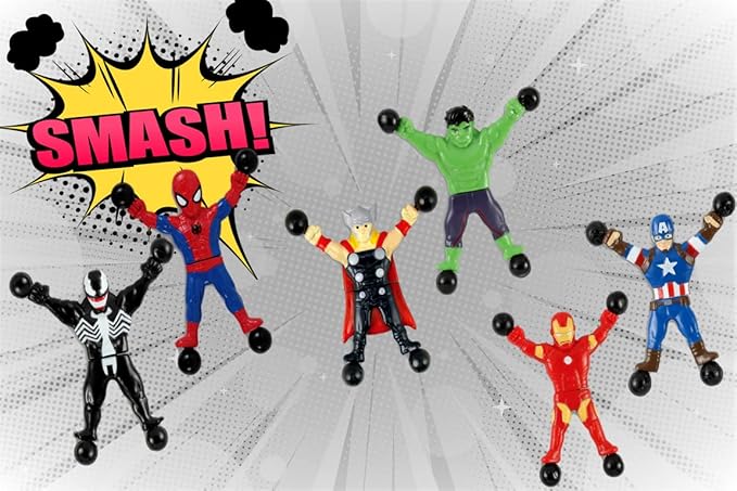 JA-RU Spiderman & Avengers Window Crawler Wall Climbers Rolling Sticky Toys (3 Pack, 6 Heroes) Marvel Avengers Superheroes Fidget Toy Wall Walker Climber Wacky Games Pinata Toys.ABC-6803-3