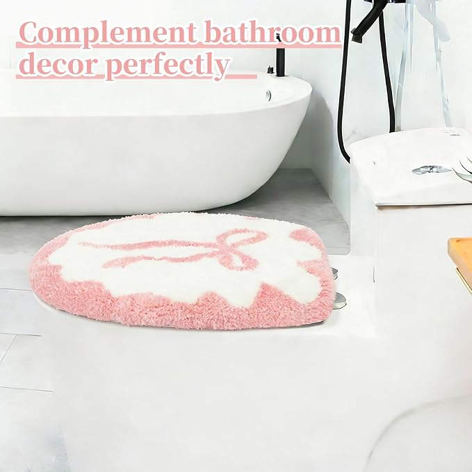 Pink Bow Bathroom Toilet Seat Cover Delicate Wavy Edge Cute Bow Toilet Seat Cover 17.5“ x 15” Machine Washable Stylish and Soft Bathroom Decor Fits Most Round, Oval, and Rectangular Toilet Seats