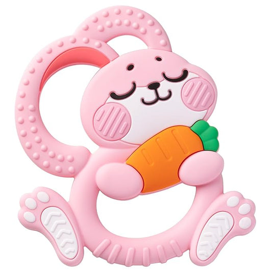 Easter Baby Teething Toys for 3+ Months, Silicone Bunny Rabbit Teether for Babies 3 6 9 12 Months, Teething Relief, Easter Basket Stuffer Essential, Pink Sensory Toy Gifts Girls