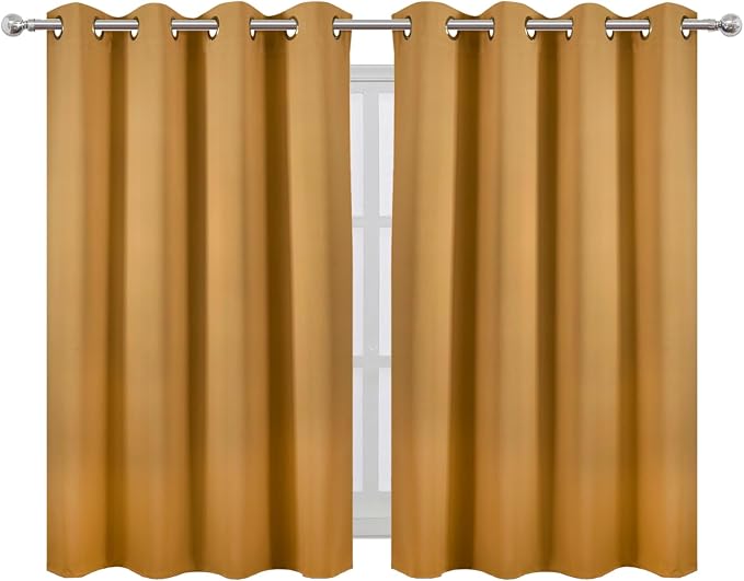LEMOMO Mustard Yellow Thermal Blackout Curtains/52 x 45 Inch/Set of 2 Panels Room Darkening Curtains