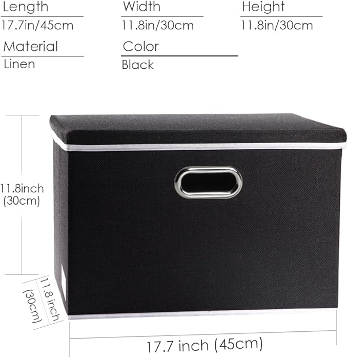 Large Foldable Storage Box with Lid [1-Pack] Fabric Collapsible Storage Bin Organizer Container Basket Cube with Cover for Home Bedroom Closet Office Nursery Black (17.7x11.8x11.8)
