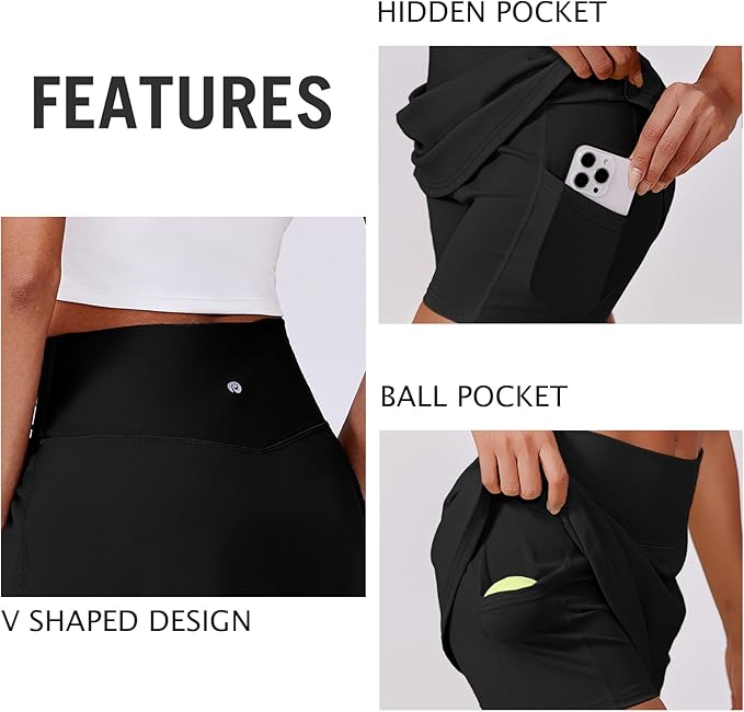 PINSPARK 14" Womens Tennis Skirt High Waisted Golf Skort with 2 Pockets | Built-in Shorts, A Line, Tummy Control, Stretchy, Casual, Mini, Workout, Pickleball, Running, Skort for Woman