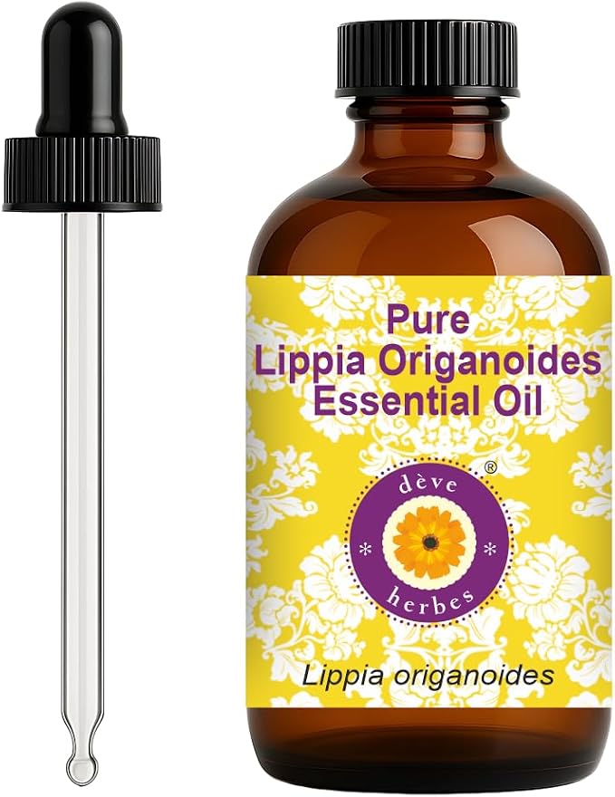 dève herbes Lippia Origanoides Essential Oil (Lippia origanoides) with Glass Dropper | Pure | Non-Sticky | Non-Greasy | Lightweight | Men & Women | All Skin Types | Steam Distilled 120ml (4 oz)