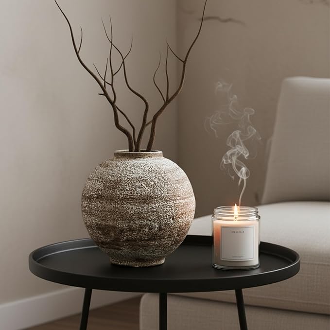DIF DECO Ceramic Farmhouse Vase Rustic Decor,Pottery Decorative Flower Vases for Home Decor,Boho Vase for Table, Living Room,Bathroom,Shelf,Mantel Decoration,5.5 inch