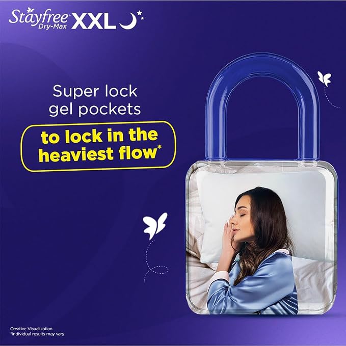 Stayfree Dry Max All Night XL Dry Cover Sanitary Pads For Women With Wings, 42 pieces