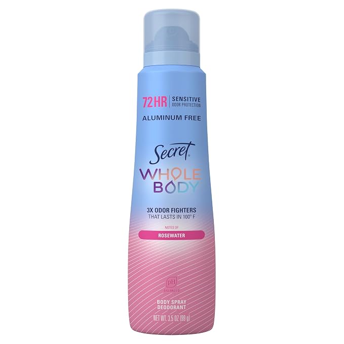 Secret Whole Body Deodorant for Women, Rosewater Scent, Aluminum Free Deodorant Spray, 72 HR Odor Protection, 3.5 oz