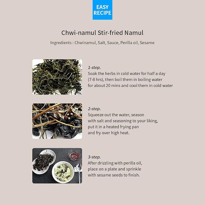 Pyeongchang Chwinamul 2.82oz, Dried Vegatables for Seasoned Namul Salad with rich flavor, Korean Side Dishes, Korean Healthy Food K-Namul