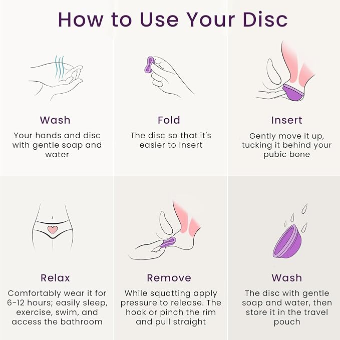 Ecoblossom Reusable Menstrual Disc - Menstrual Cup - Soft Period Disc for Women Designed with Tab, Medical-Grade Silicone Period Cup (Medium - Magenta)