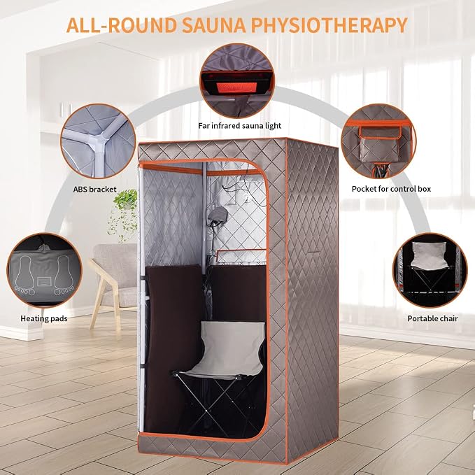 Portable Infrared Sauna, Full Size Far Infrared Sauna, Full Body Personal Home Sauna, Separate Heating Foot Pad and Reinforced Sauna Chair Home Saunas for Relaxation Detox