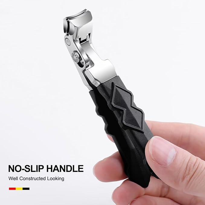 Black Long Handle Toenail Clippers for Seniors Non-Slip Wide Jaw Opening Clipmaster Pro Toenail Clippers with Catcher for Men for Thick Nails Ergonomic Curve Angled Head Toe Nail Clipper Sharp（1pcs）